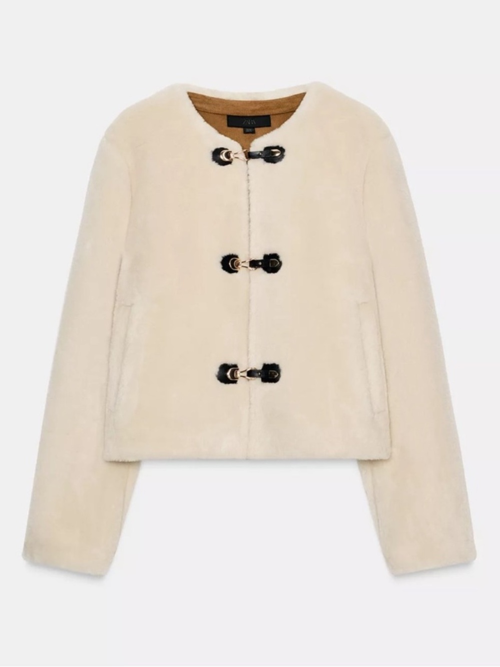 Zara Cream Faux Fur Toggle Teddy Jacket